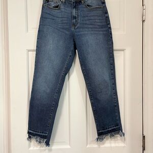 KanCan Distressed Jeans Cropped Double Frayed Hem‎ Stretch Med Wash Preppy 3/25